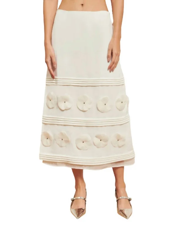 Helena Flower Midi Skirt In White