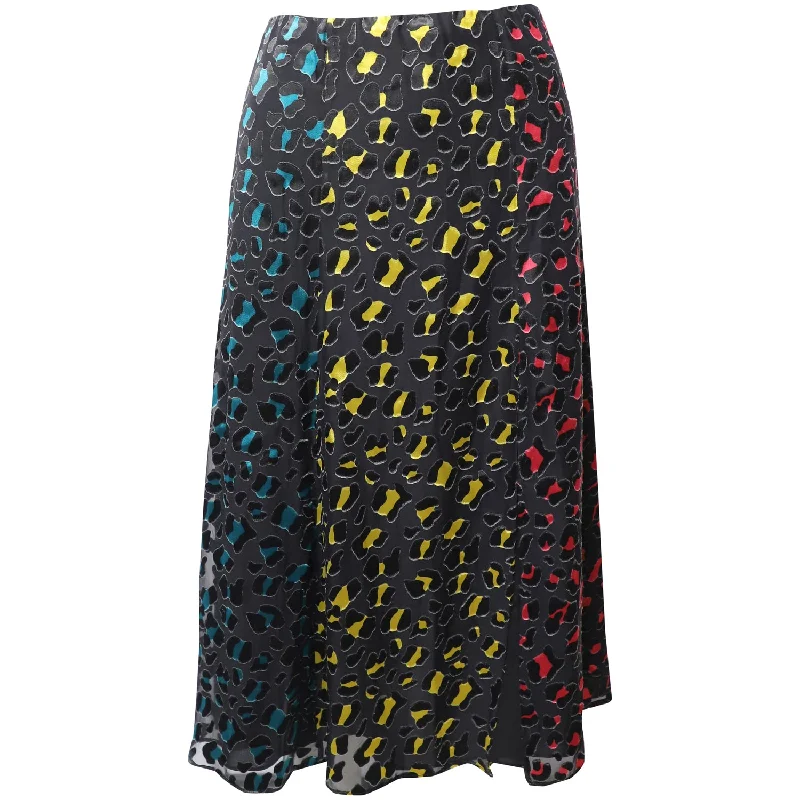 Alice + Olivia Janessa Rainbow Leopard Print Midi Skirt in Multicolor Viscose