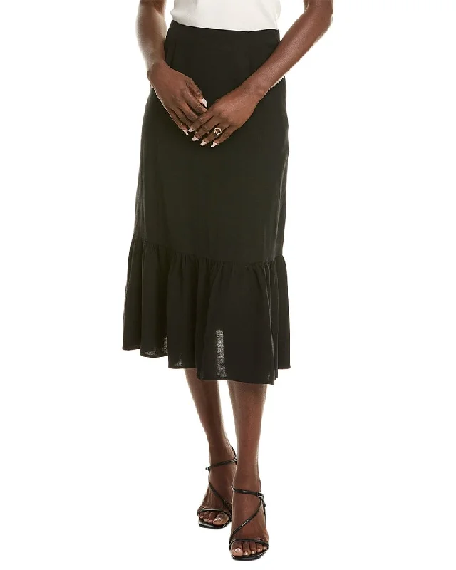 SERENETTE Linen-Blend Midi Ruffle Skirt