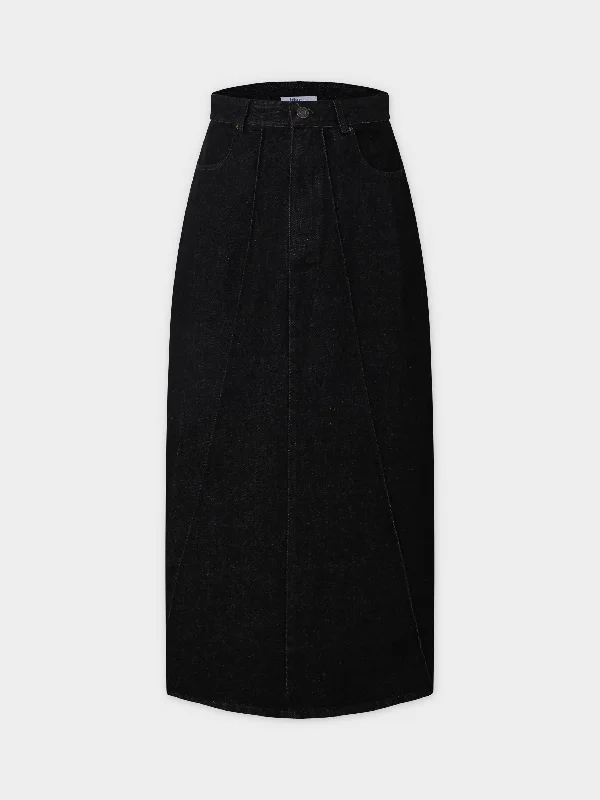 Denim Seamed Skirt-Deep Black