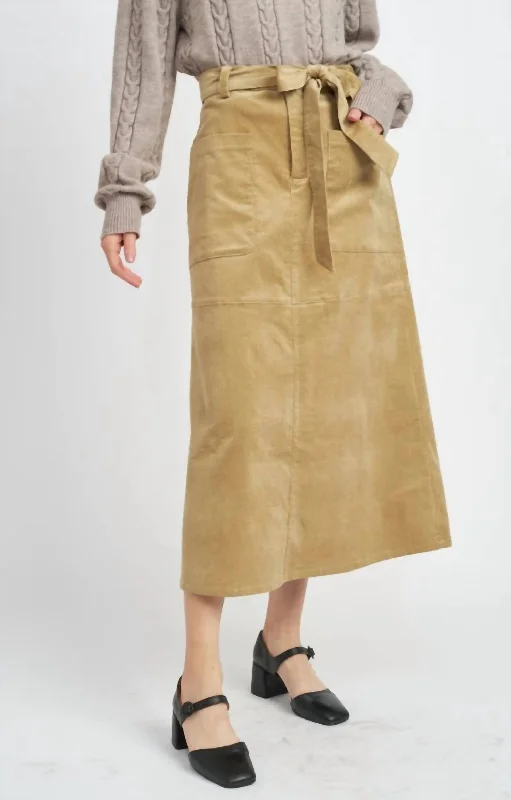 Corduroy Midi Skirt In Tan