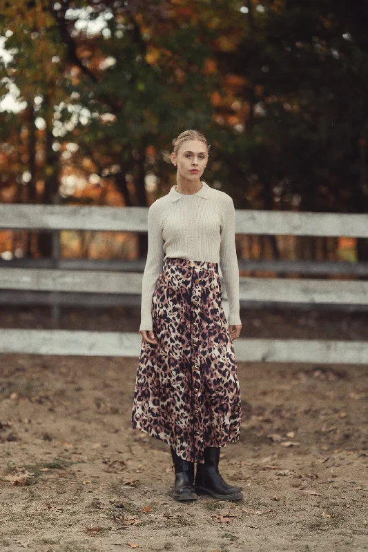 Asymmetrical Pleat Skirt-Leopard Print