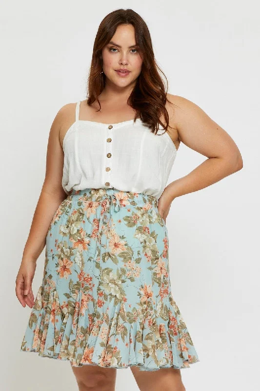 Floral Print Mini Wrap Skirt Ruffle Hem