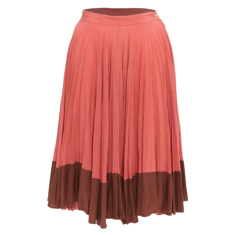 Fendi Vintage Silk Colorblock Pleated Midi Skirt