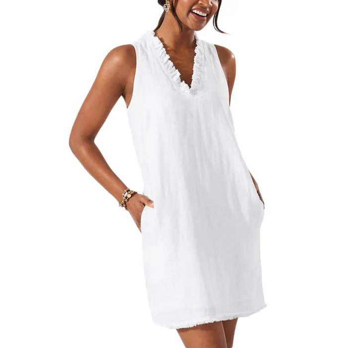 Tommy Bahama Women's Two Palms Ruffle Linen Shift Dress - White