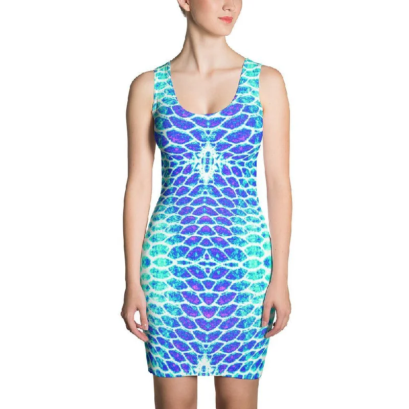 Blue Fish Scale Fitted Dress