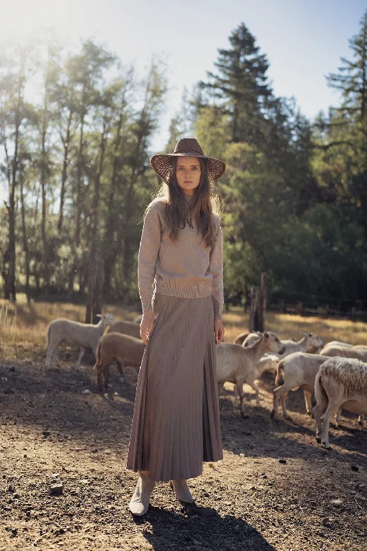 Pleated Faux Suede Skirt 37"-Taupe