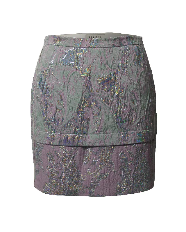 Abstract Metallic Jacquard Mini Skirt in Polyester