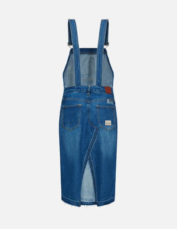 Seagull Embroidered Denim Dungaree Dress