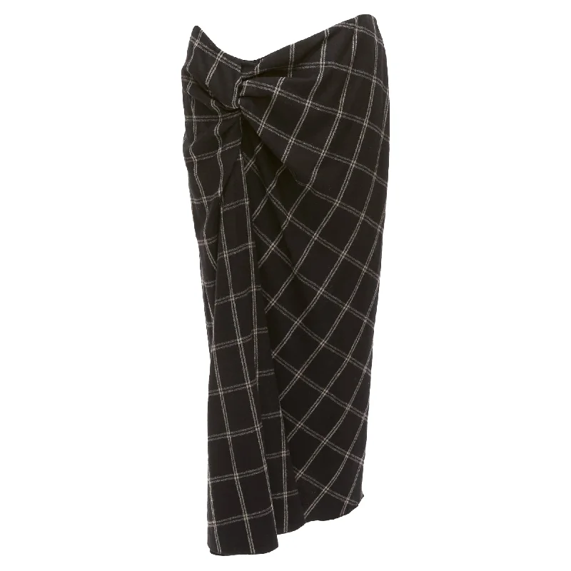 Lanvin Checked Wool Blend Drape Knot Midi Skirt