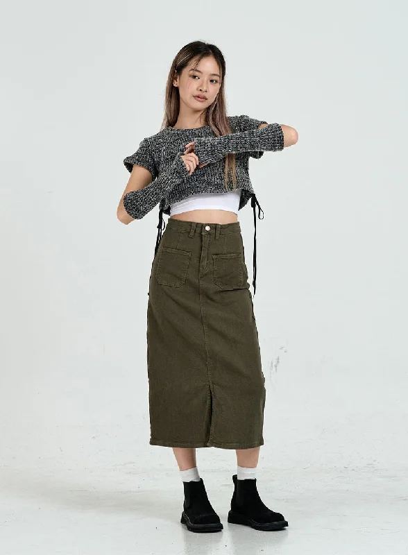 Front Pocket H-Line Long Skirt CO14