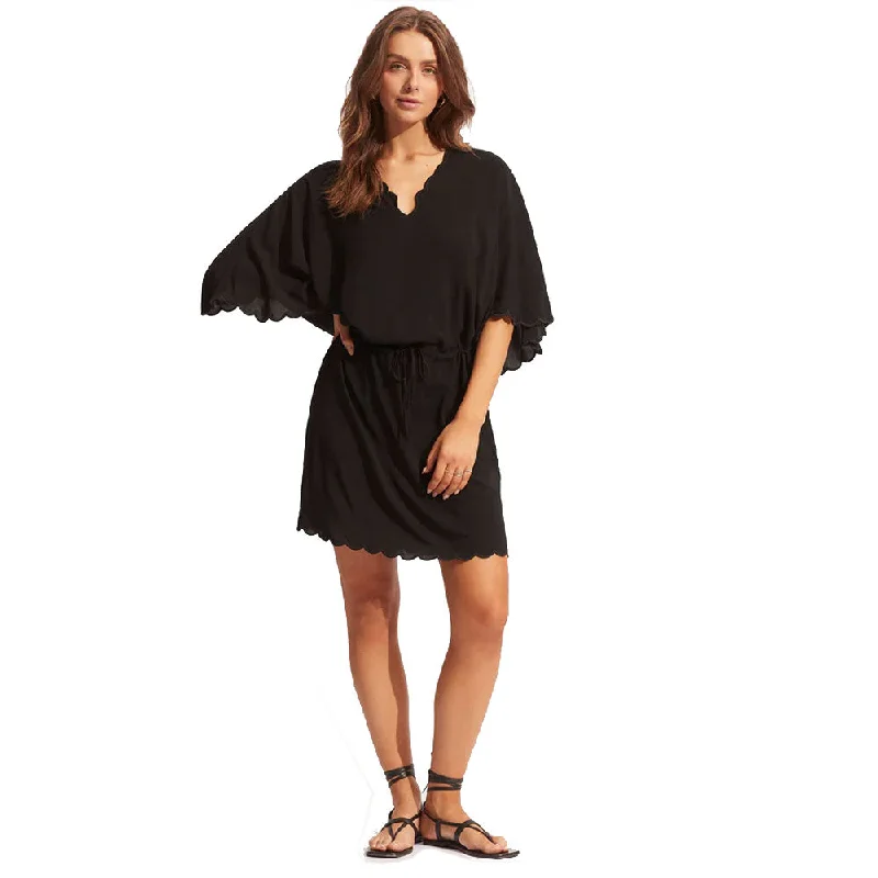 Seafolly Gia Scallop Kaftan Dress Cover Up - Black