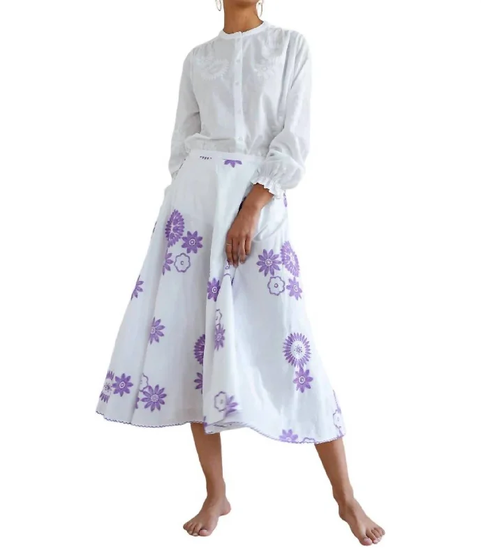 Primrose Midi Skirt In Purple Flower