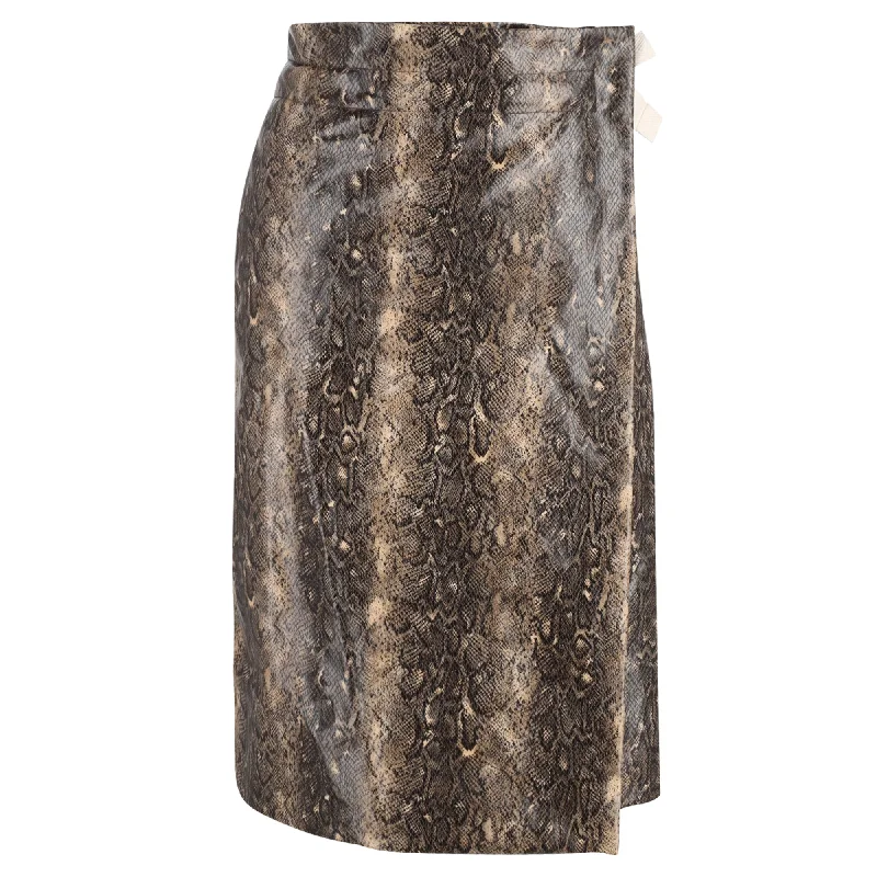 Ganni Snake-Print Self-Tie Woven Midi Skirt in Animal Print Recycled Polyester