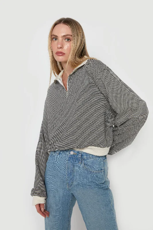 STRIPED COLLARED LONG SLEEVE TOP