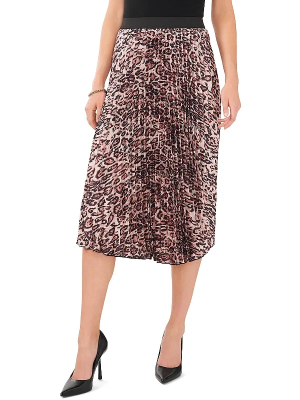 Womens Midi Animal Print Pleated Skirt