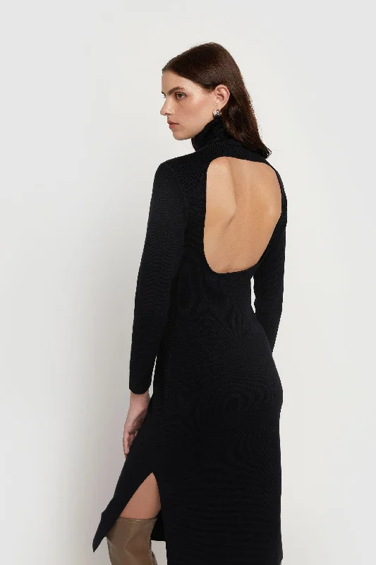 TURTLENECK OPEN BACK SWEATER DRESS