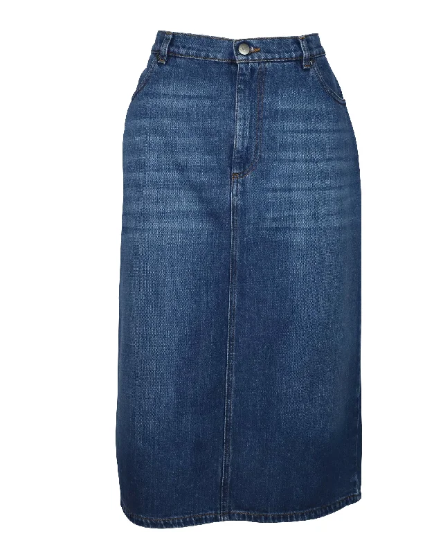 Alexa Chung Denim Midi Skirt in Blue Cotton