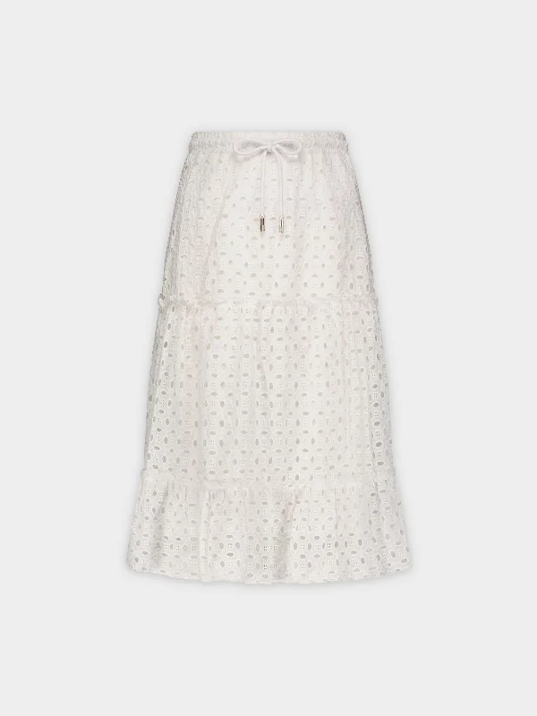 EYELET TIERED SKIRT-WHITE