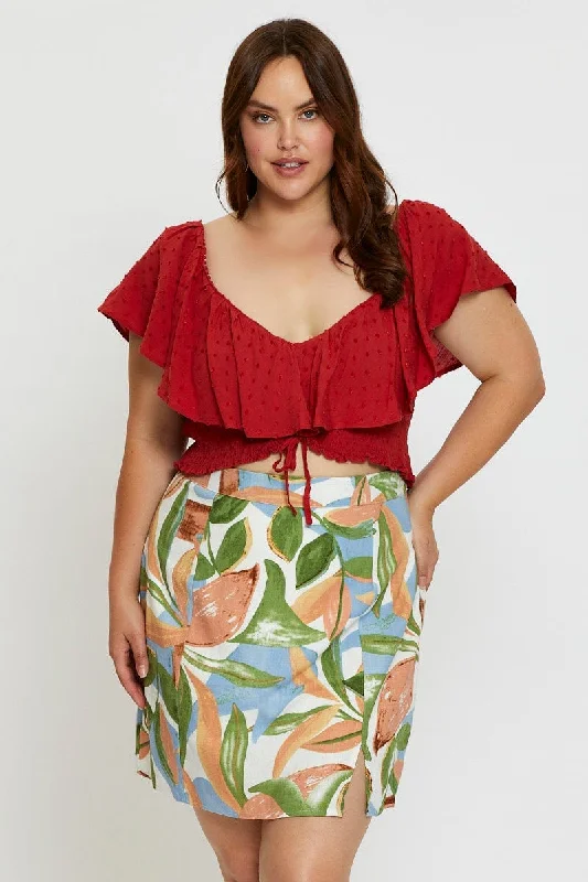 Floral Print Mini A Line Skirt Front Split