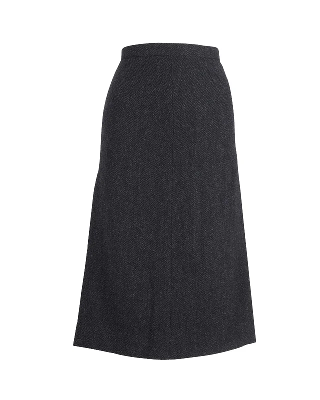 Joseph Herringbone Midi Skirt in Grey Wool