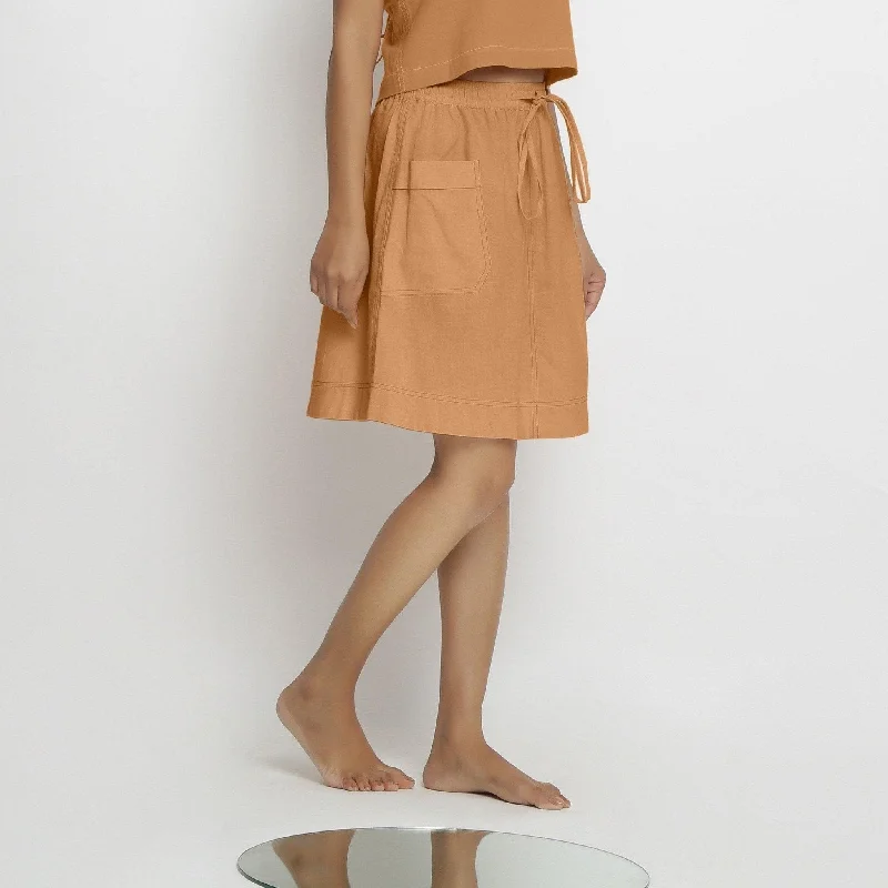 Orange 100% Cotton Elasticated Mid-Rise Short Skirt