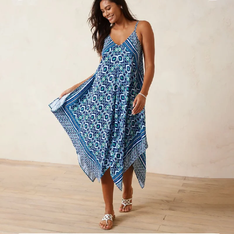 Tommy Bahama Ikat Engineered Scarf Dress Coverup - Beaming Blue