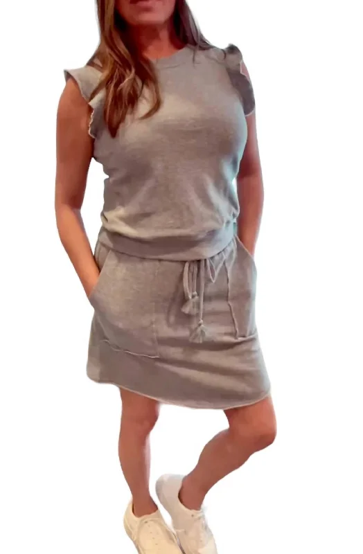 Ruffle Sweat Top Skirt Set In Heather Gray