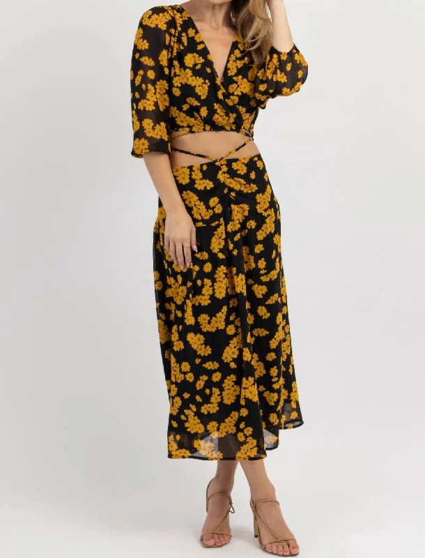 Self-Tie Skirt Set In Black/goldie