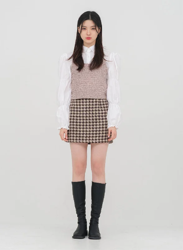 Houndstooth Check Mini Skirt J17