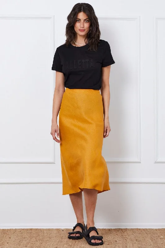 Yellow Midi Skirt Linen