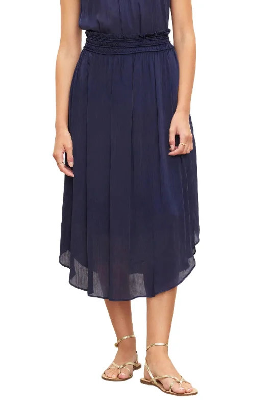 Crinkled Viscose Midi Skirt In Navy