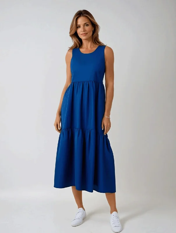 Cotton Linen Blend Dress | MED BLUE | 6777A1