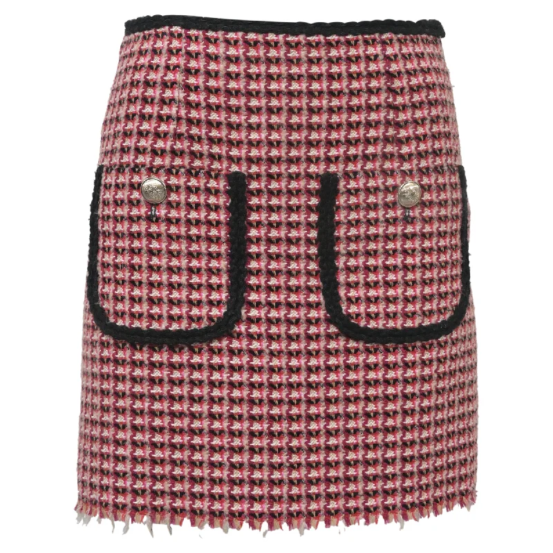 Maje Tweed Fringed Mini Skirt in Red Cotton