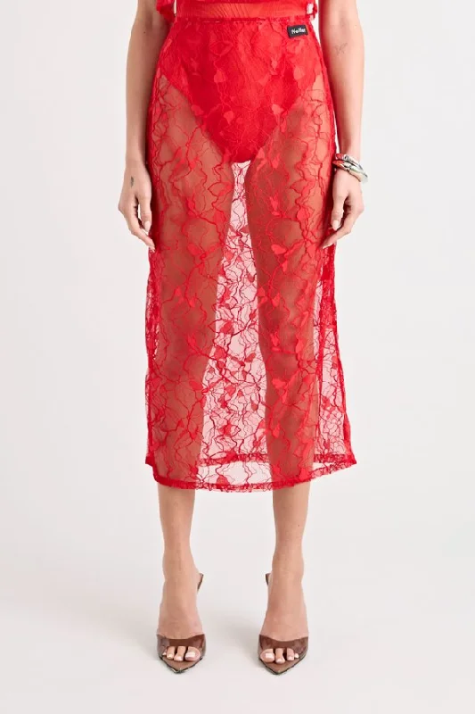 Astrid Lace Skirt Red