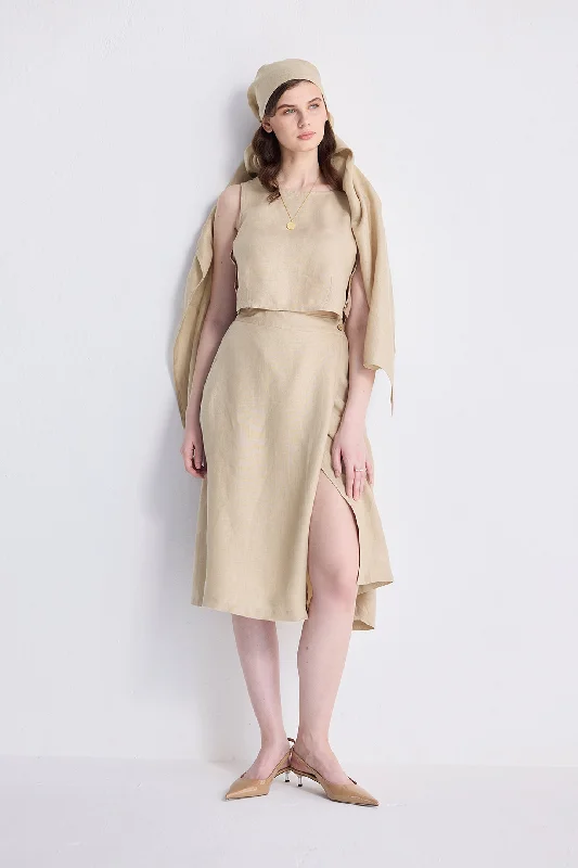 Overlap Midi Skirt in Neutral Beige