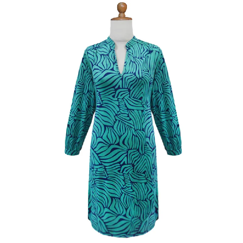 La Mer Luxe Everyday 3/4 Sleeve Dress - Navy/Aquamarine Abstract