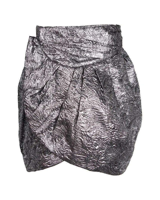 Isabel Marant Brocade Metallic Wrap Mini Skirt in Silver Wool Blend