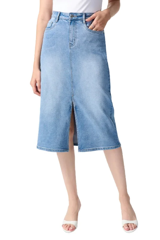 Denim A-Line Midi Skirt In Denim Blue