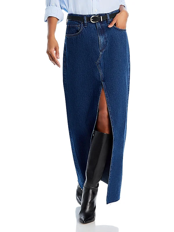 Avery Womens Front Slit Long Denim Skirt