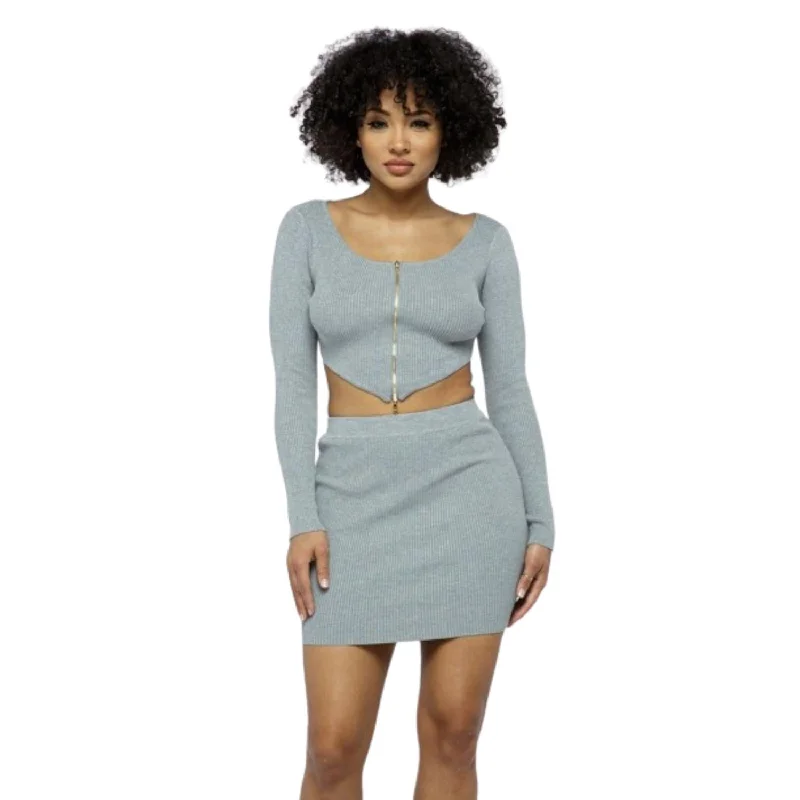 2 Way Zipper Mini Skirt Set