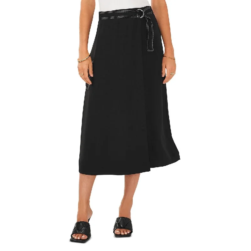 Womens Faux Wrap Belted Midi Skirt