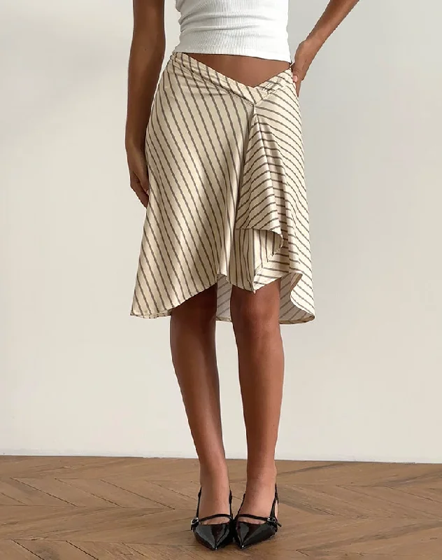 Esmeray Midi Skirt in Yellow Diagonal Stripe