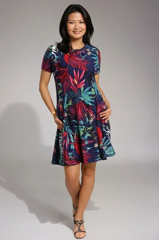 Printed Slinky Dress | Navy Red Palm | 7426A1