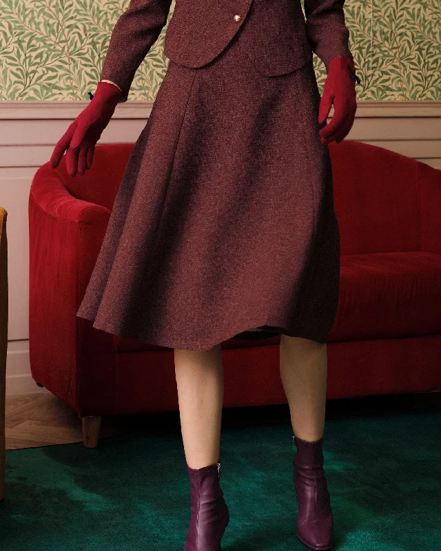 Burgundy High Waisted Tweed Skirt