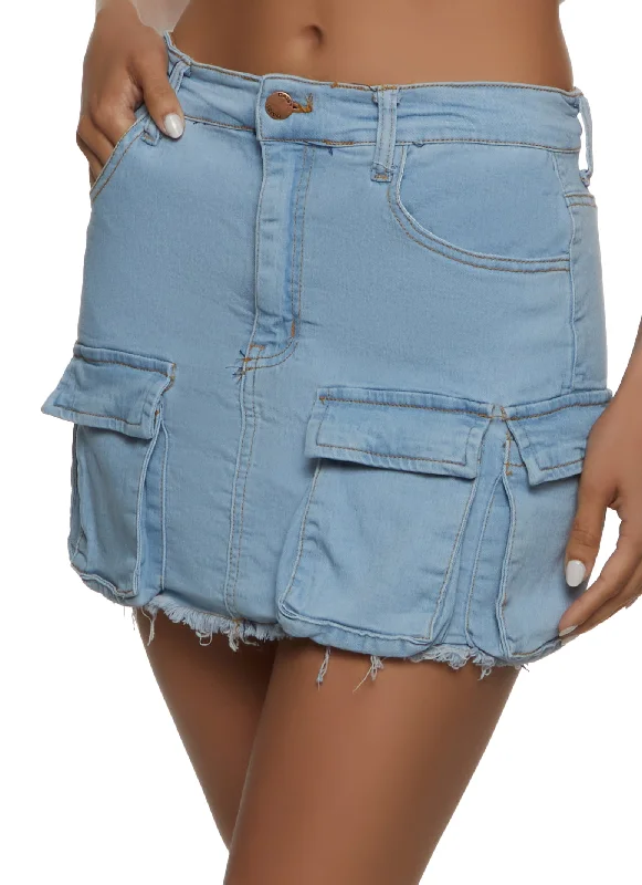 Frayed Hem Cargo Pocket Mini Skirt