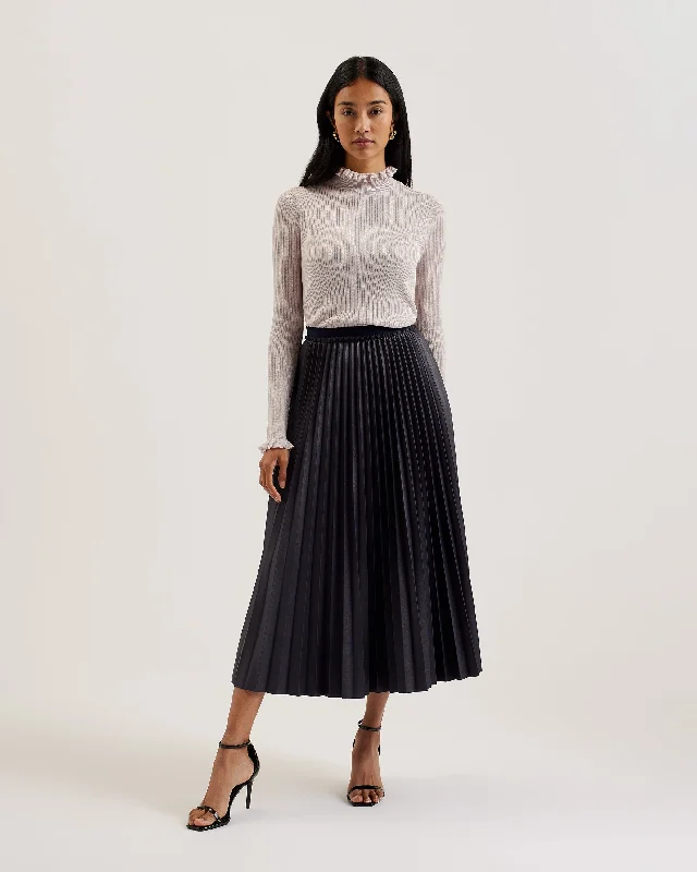 Liydah Faux Leather Pleated Skirt Navy