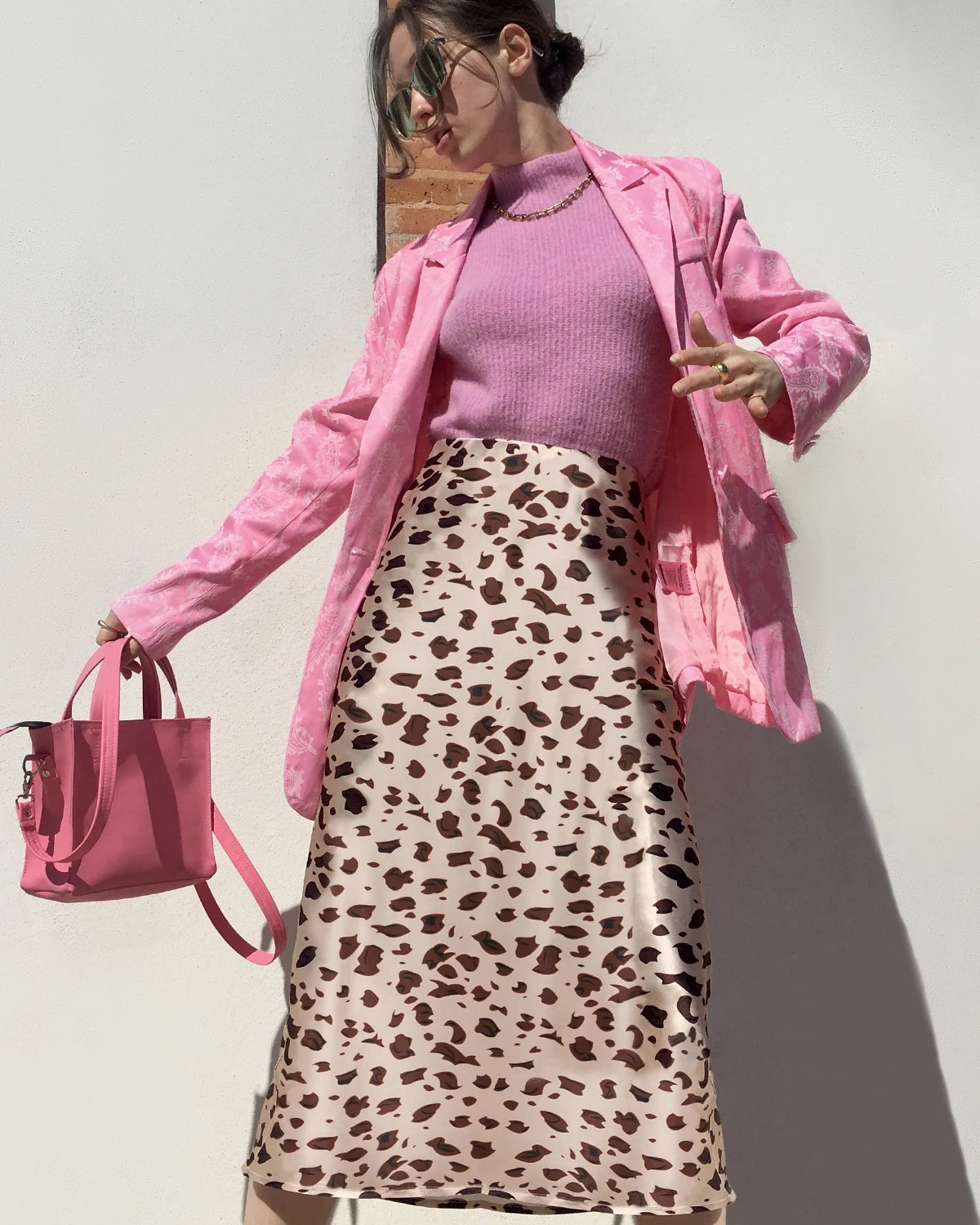 Leopard Print 100% Silk Midi Skirts