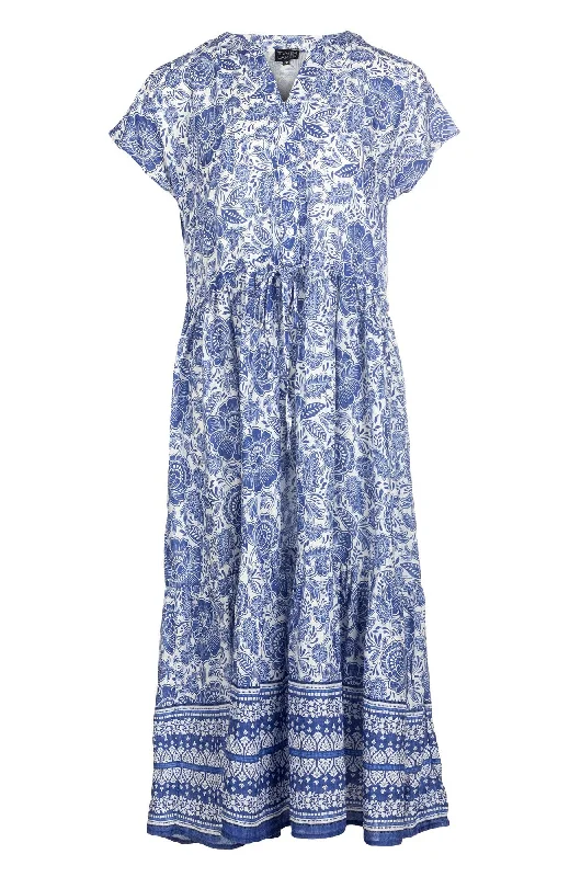 Nehru collar Cotton Blend Dress | Delft Garden Border | 6512A1