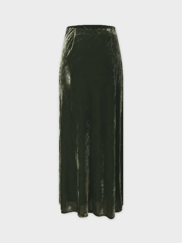 Velvet Slip Skirt-Olive Green